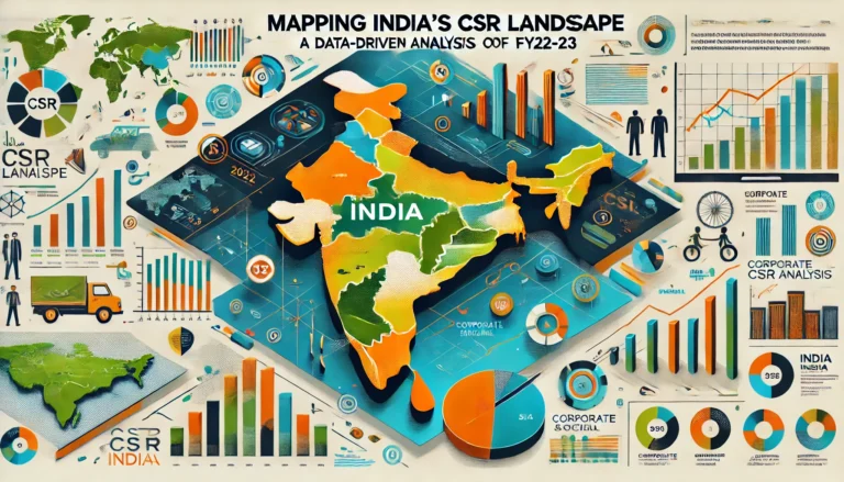 DALL·E 2025-02-01 14.24.57 - A modern and visually striking infographic-style design illustrating the CSR landscape of India for the financial year 2022-23. The composition should
