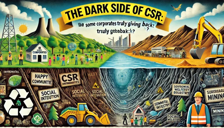 DALL·E 2025-02-16 09.54.35 - A compelling graphic presentation titled 'The Dark Side of CSR_ Are Some Corporates Truly Giving Back?' focusing on the mining industry. The design fe