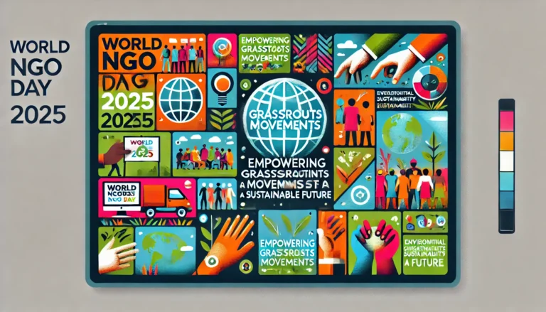 DALL·E 2025-02-26 21.26.07 - A vibrant digital graphic design for 'World NGO Day 2025_ Empowering Grassroots Movements for a Sustainable Future' in a rectangular shape. The design