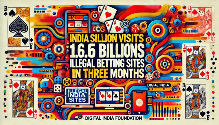 DALL·E 2025-03-16 08.54.38 - A vibrant rectangular graphic design featuring a bold headline that reads 'India Sees 1.6 Billion Visits to Illegal Betting Sites in Three Months_ Dig