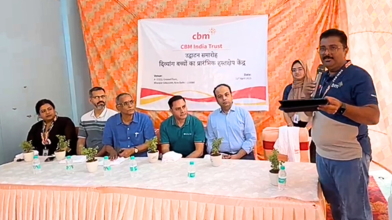 Mr Sony Thomas, Executive Director-CBM India Trust, addresses the guests at the inauguration of CBM India's Early Intervention Hub for Children with Disabilities